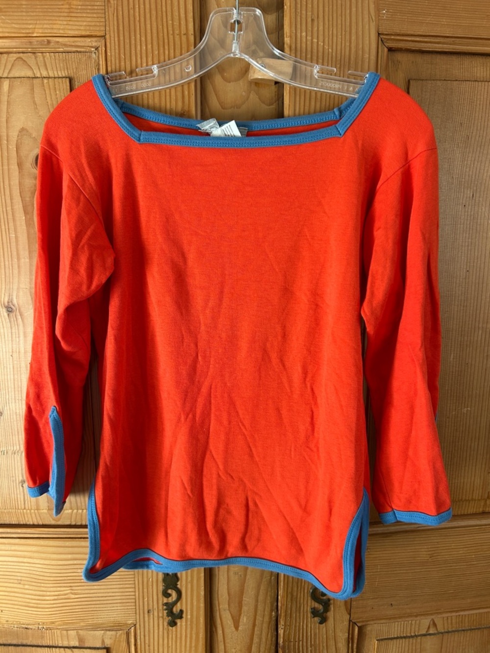 Vintage 70s 80s Yves Saint Laurent Jersey Knit Tunic T-Shirt Red w/ Blue Trim L